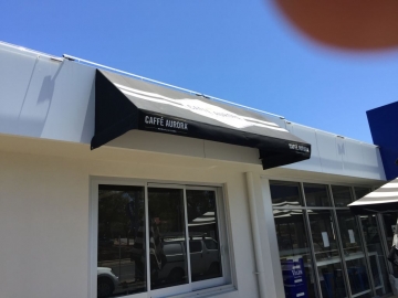 Black canvas awning with heat transfered graphics (OS247)